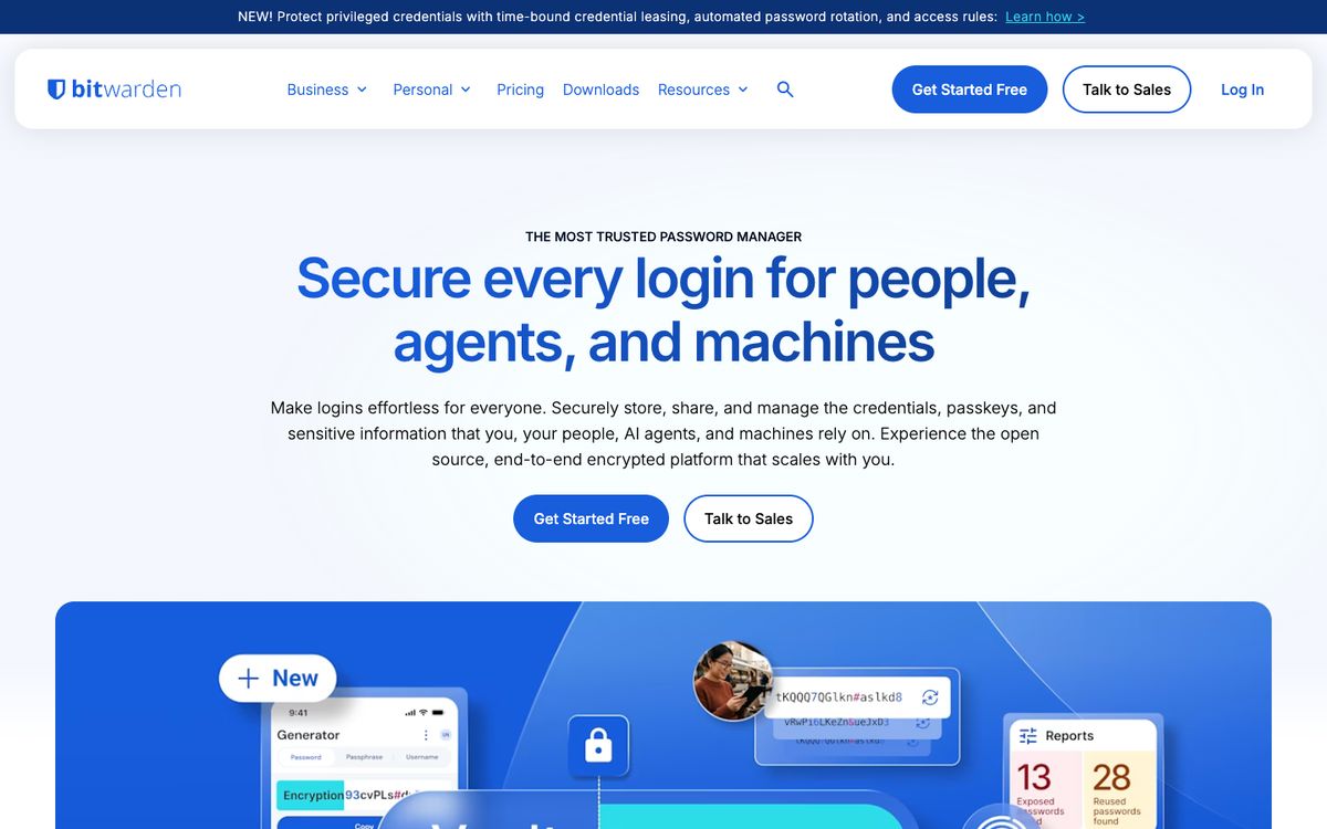 Screenshot of the Bitwarden homepage