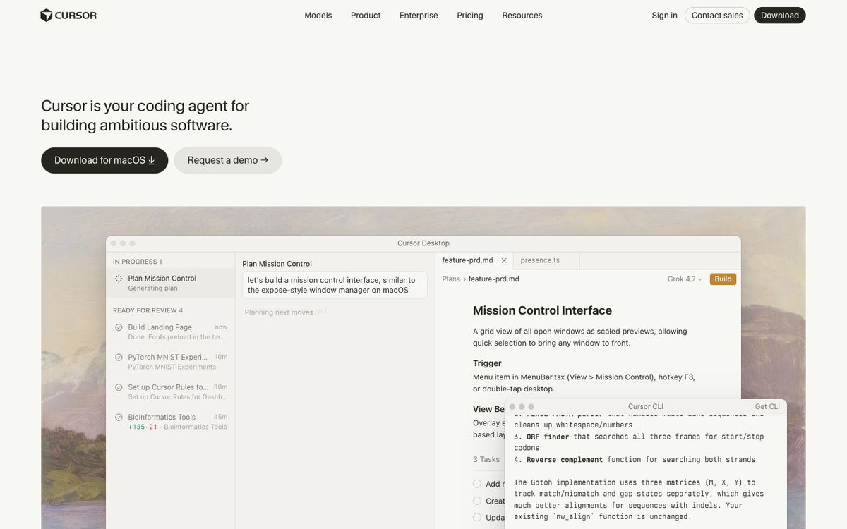 Screenshot of the Cursor homepage