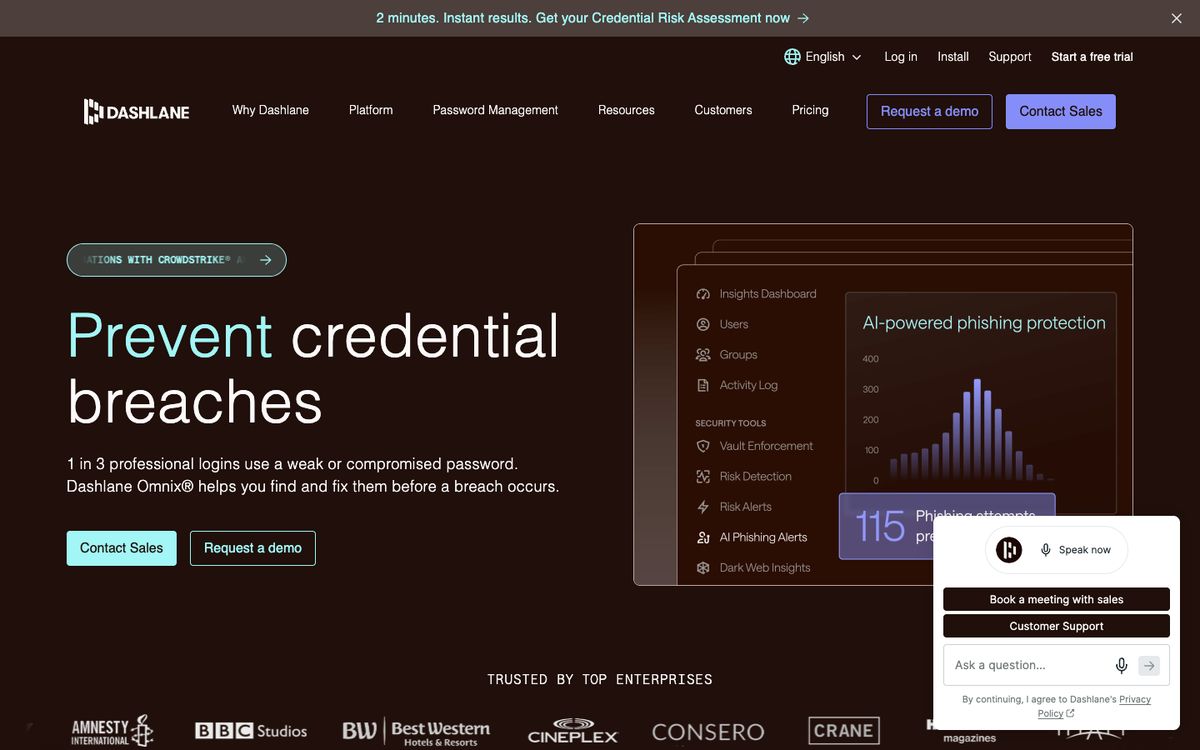Screenshot of the Dashlane homepage