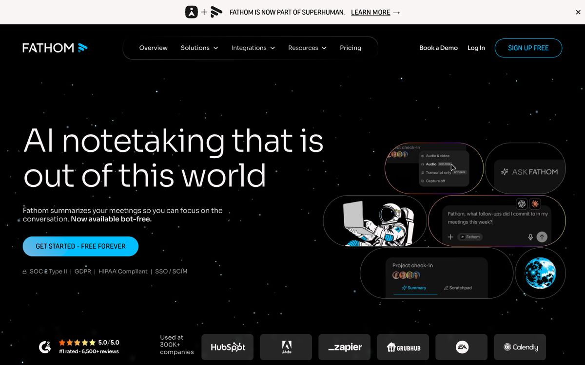 Screenshot of the Fathom homepage