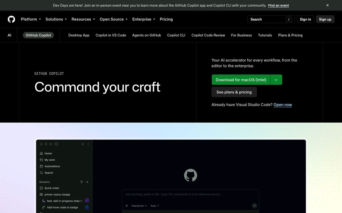 Screenshot of the GitHub Copilot homepage
