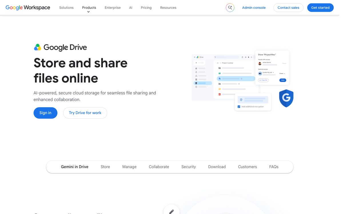Screenshot of the Google Drive homepage