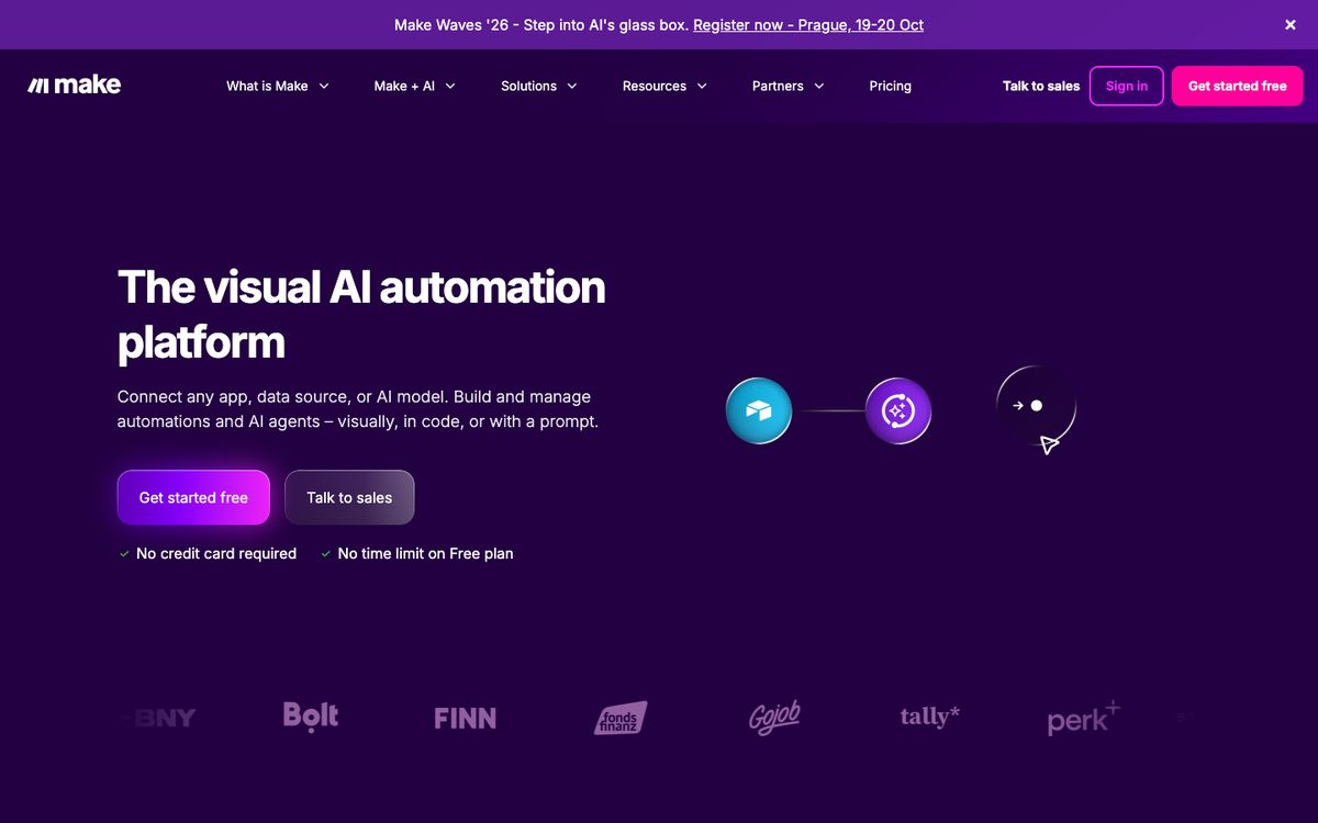 Screenshot of the Make homepage