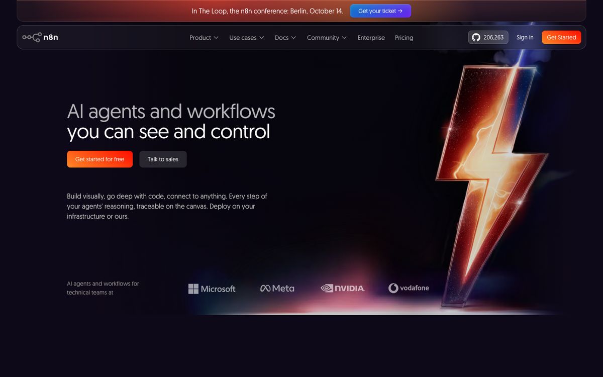 Screenshot of the n8n homepage