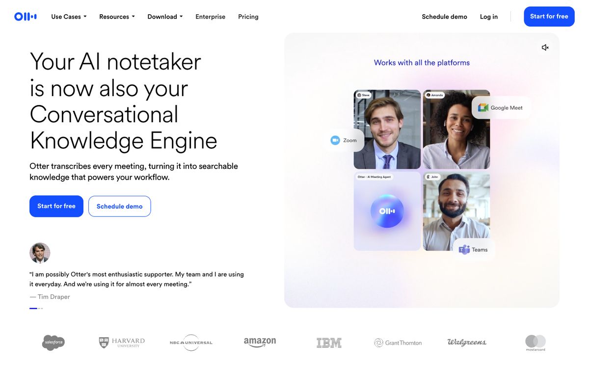 Screenshot of the Otter.ai homepage