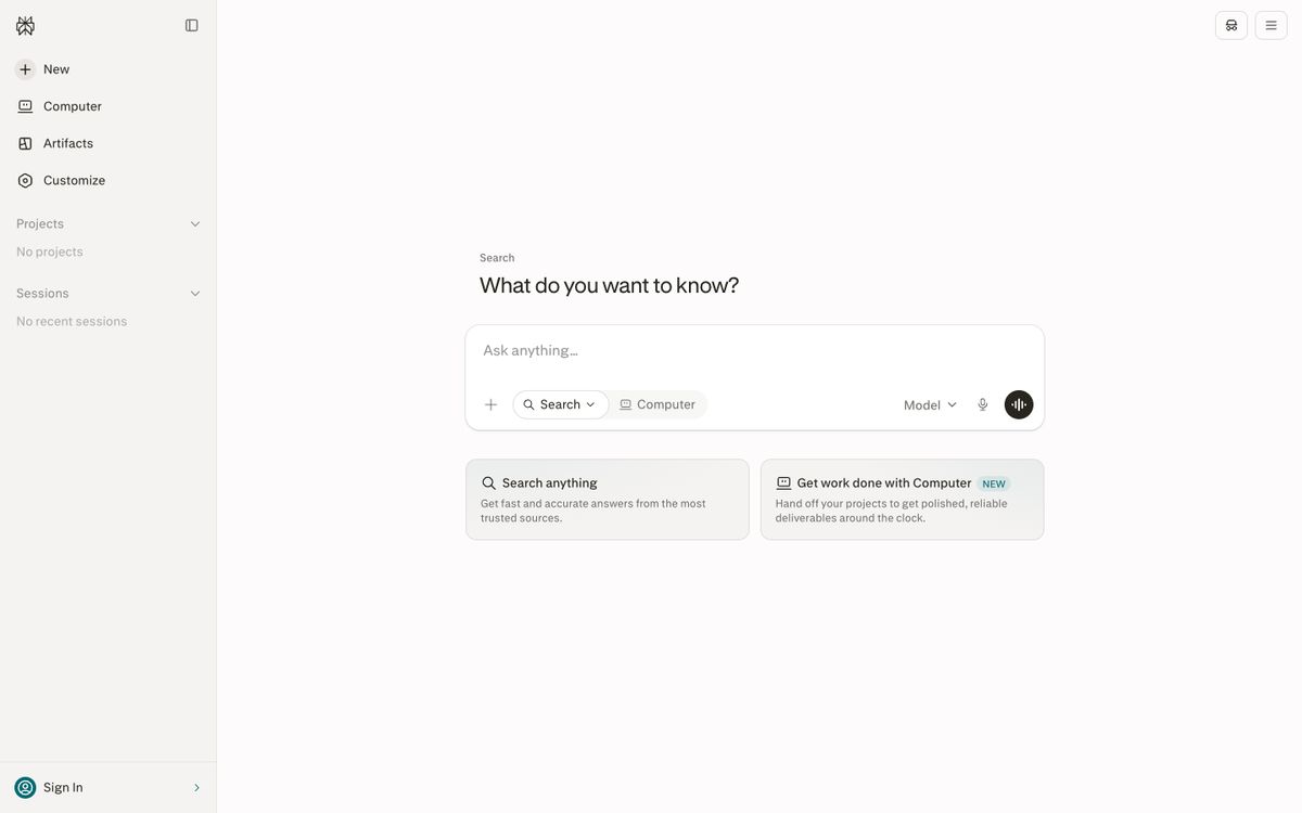 Screenshot of the Perplexity homepage