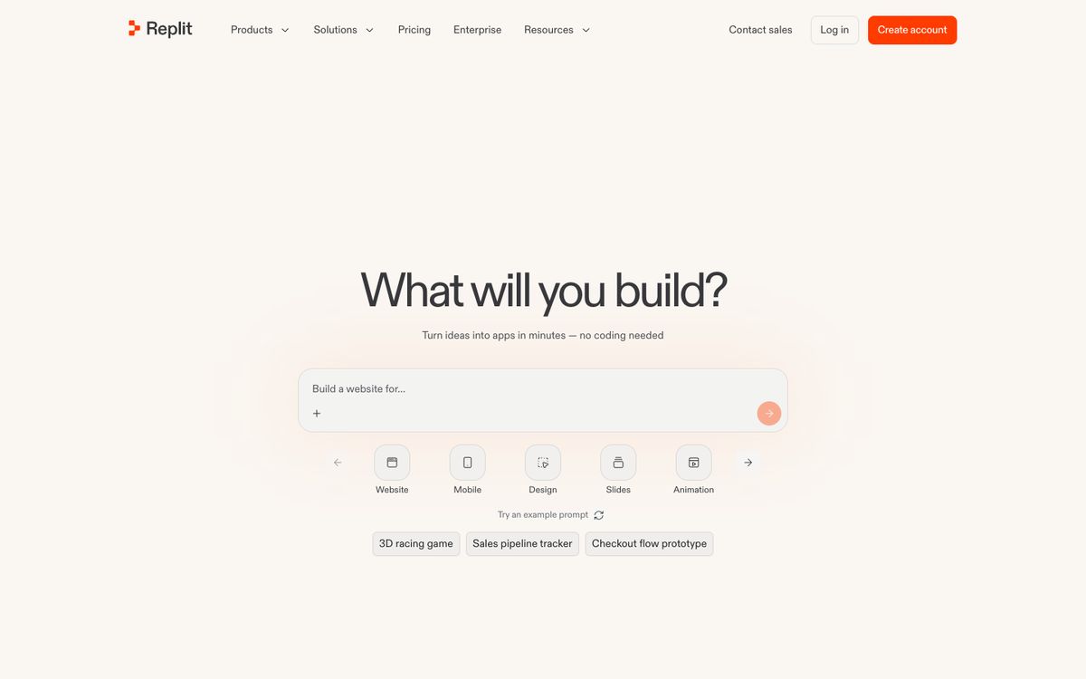 Screenshot of the Replit homepage
