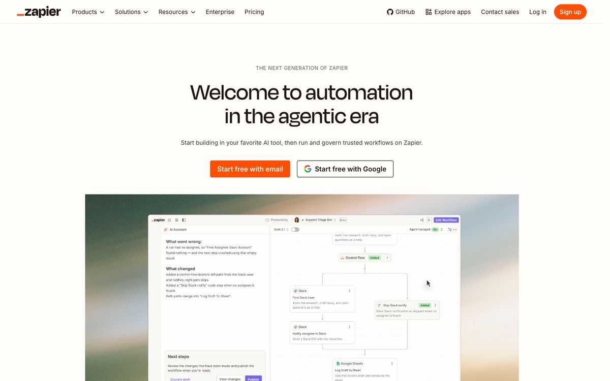 Screenshot of the Zapier homepage